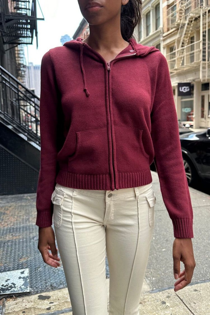 Chandail Brandy Melville Alana Zip-Up Bordeaux | LLH-55481542